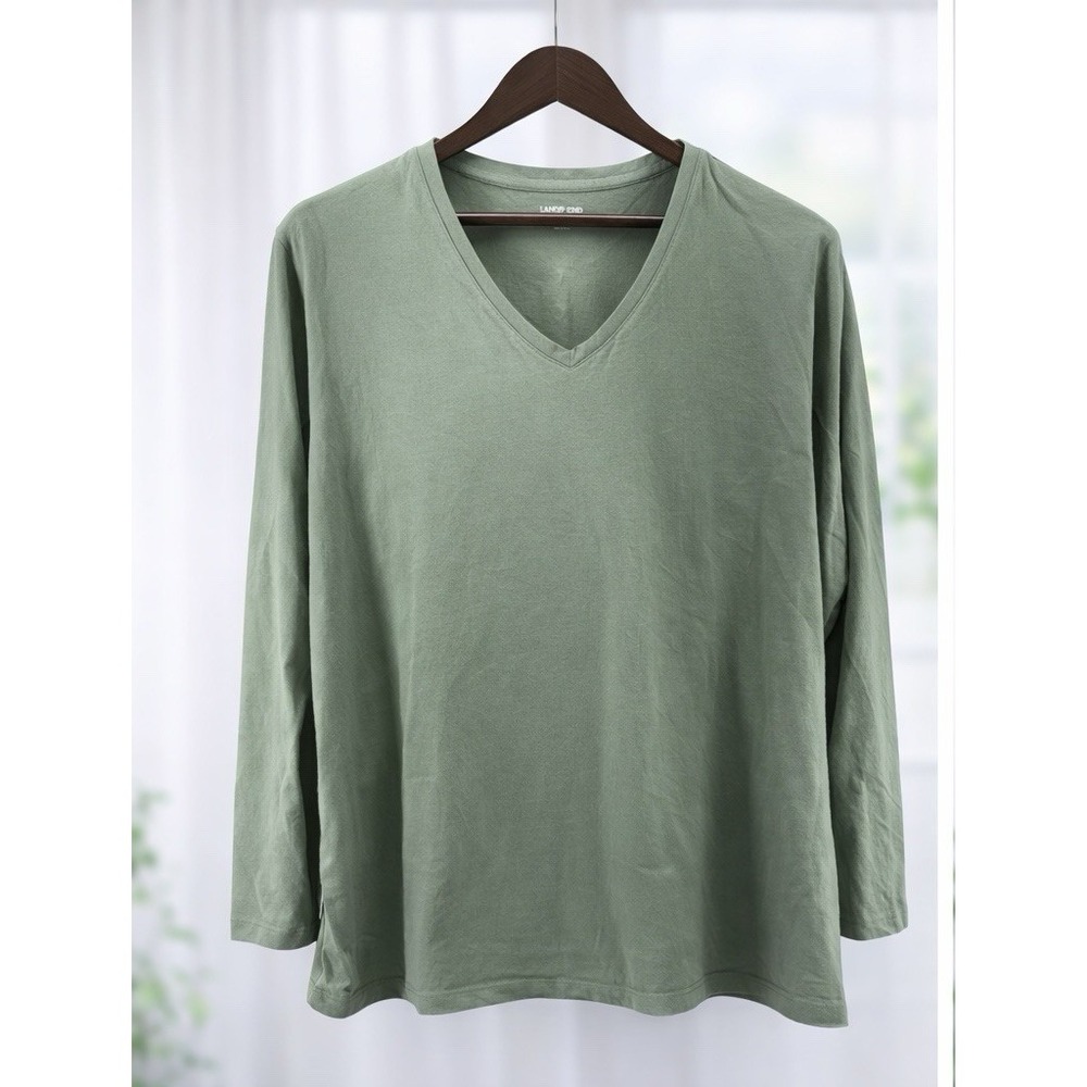 Lands End Relaxed Fit 100% Cotton Knit Tee Top Luxe Green‎ Women 2X  20W -22W